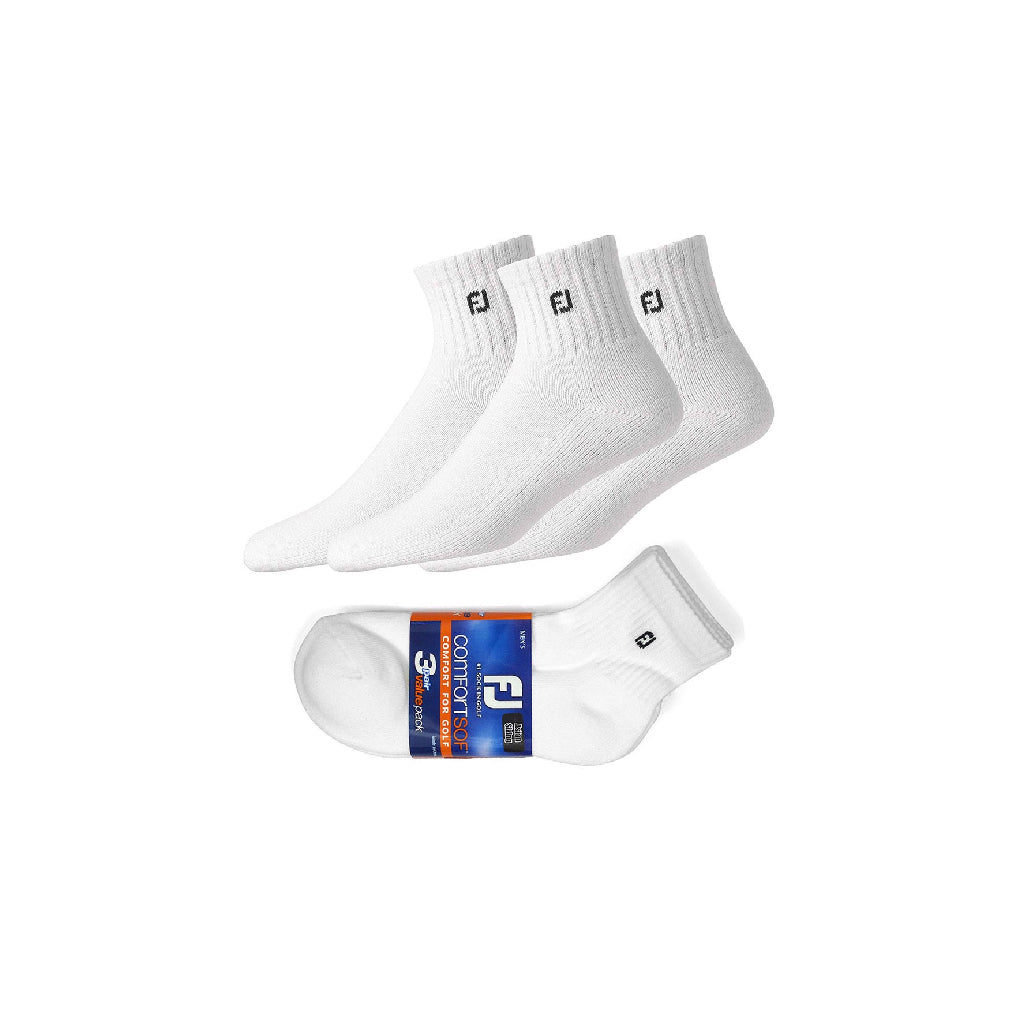 3 Paia Calze Sportive FootJoy Uomo ComfortSof Basse: Bianche, Cotone Morbido Per Golf E Tempo Libero